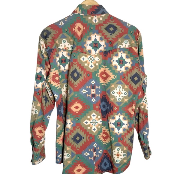 Vintage Diamond L. Multicolor southwestern Print button Shirt Medium western - Picture 3 of 5